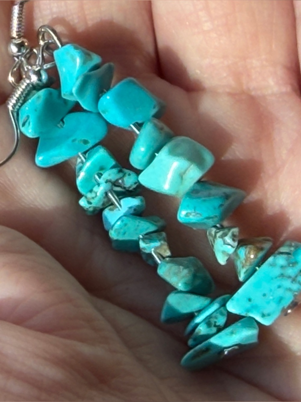 Turquoise Chip Drop Earrings with Silver Hooks